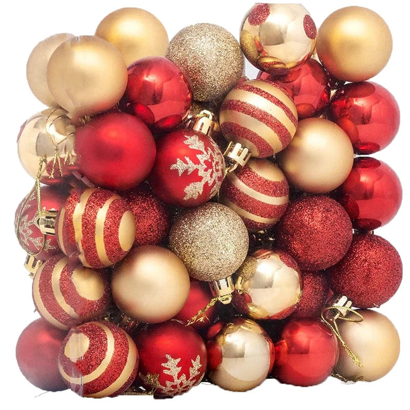 

6/12/50pcs Christmas Balls Hanging Decor Christmas Ornaments For Tree Decorations New Year Party Plastic Painted Snowball Red