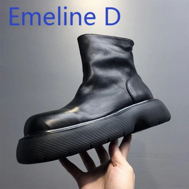 

Chelsea Boots Men's Short Boots Fashionable and Simple with Plush Insulation High Top Leather British Style Trendy Leather Boots
