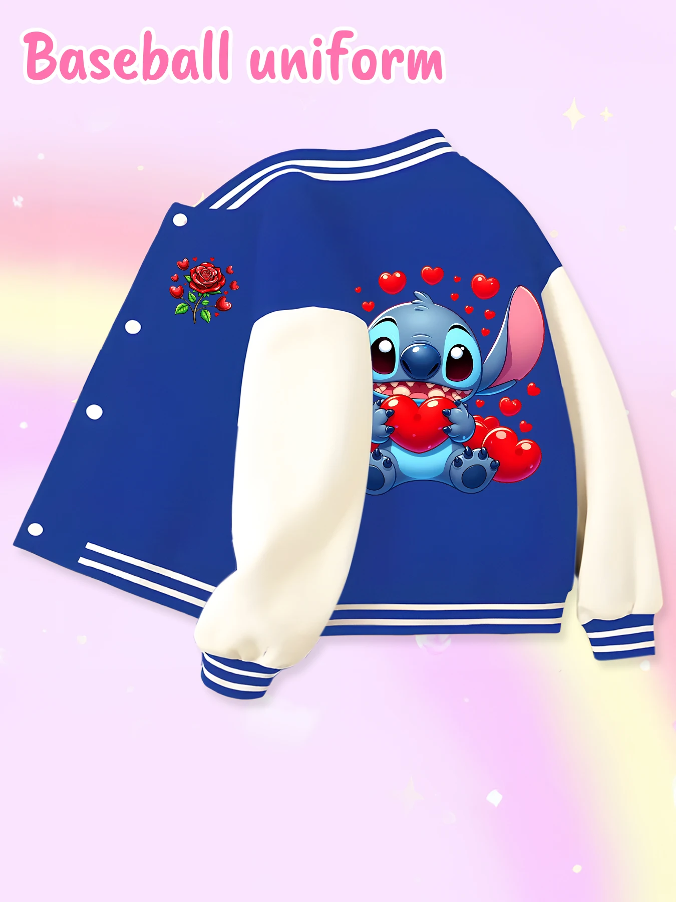 Disney fashion trend baseball jacket, suitable for daily sports and casual wear, printed with cute Stitch pattern, nice gift.