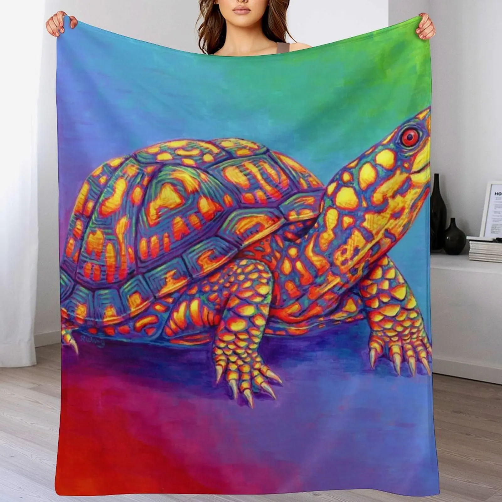 

Rainbow Eastern Box Turtle Throw Blanket Hairy Blankets Sofas Of Decoration Blankets