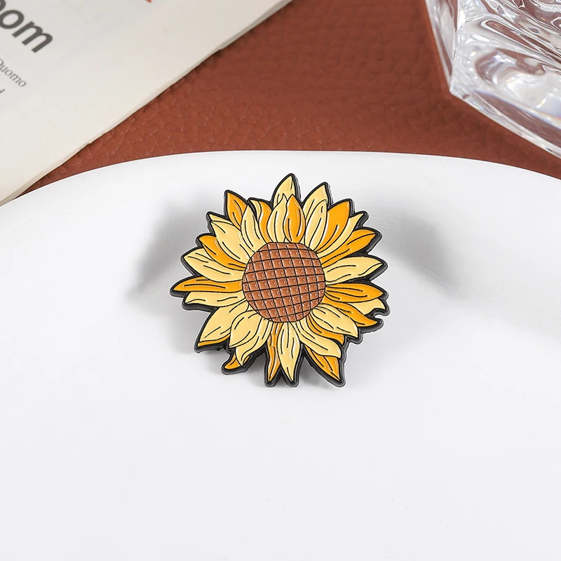 Beautiful Sunflower Brooch Enamel Pins Romantic Floral Metal Brooches Decoration Backpack Badge Jewelry Gifts for Flower Lovers view 2