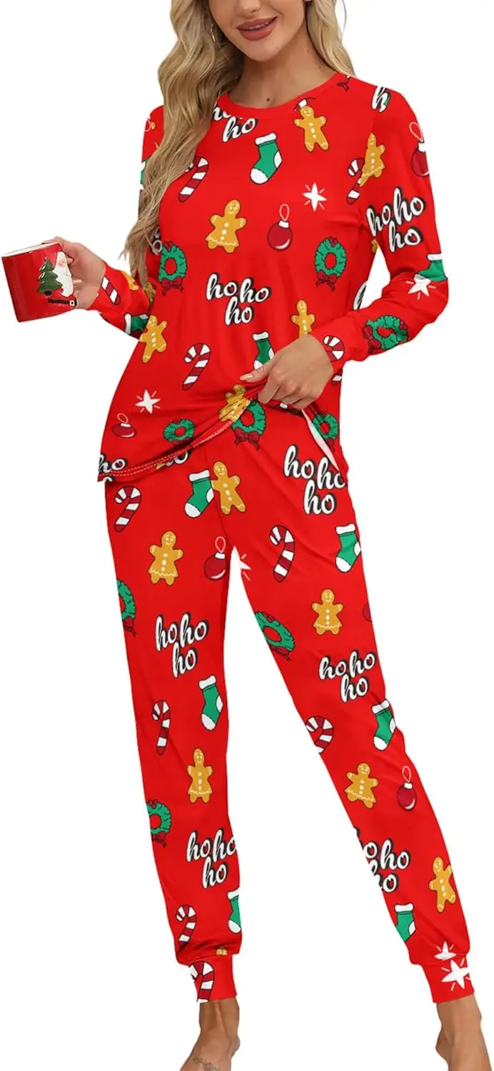 

KFUBUO Christmas Pajamas Set for Women 2 Piece Long Sleeve Lounge Sets Girls' sleepwear wiht Pockets