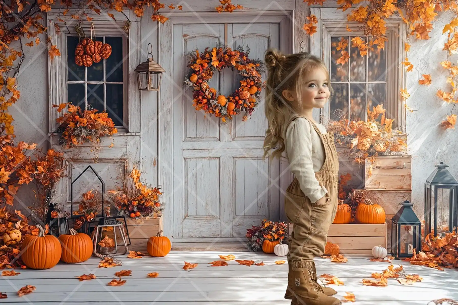 Mehofond Photography Background Rustic Autumn Porch Fall Pumpkin Lantern Floral Kids Family Portrait Decor Backdrop Photo Studio