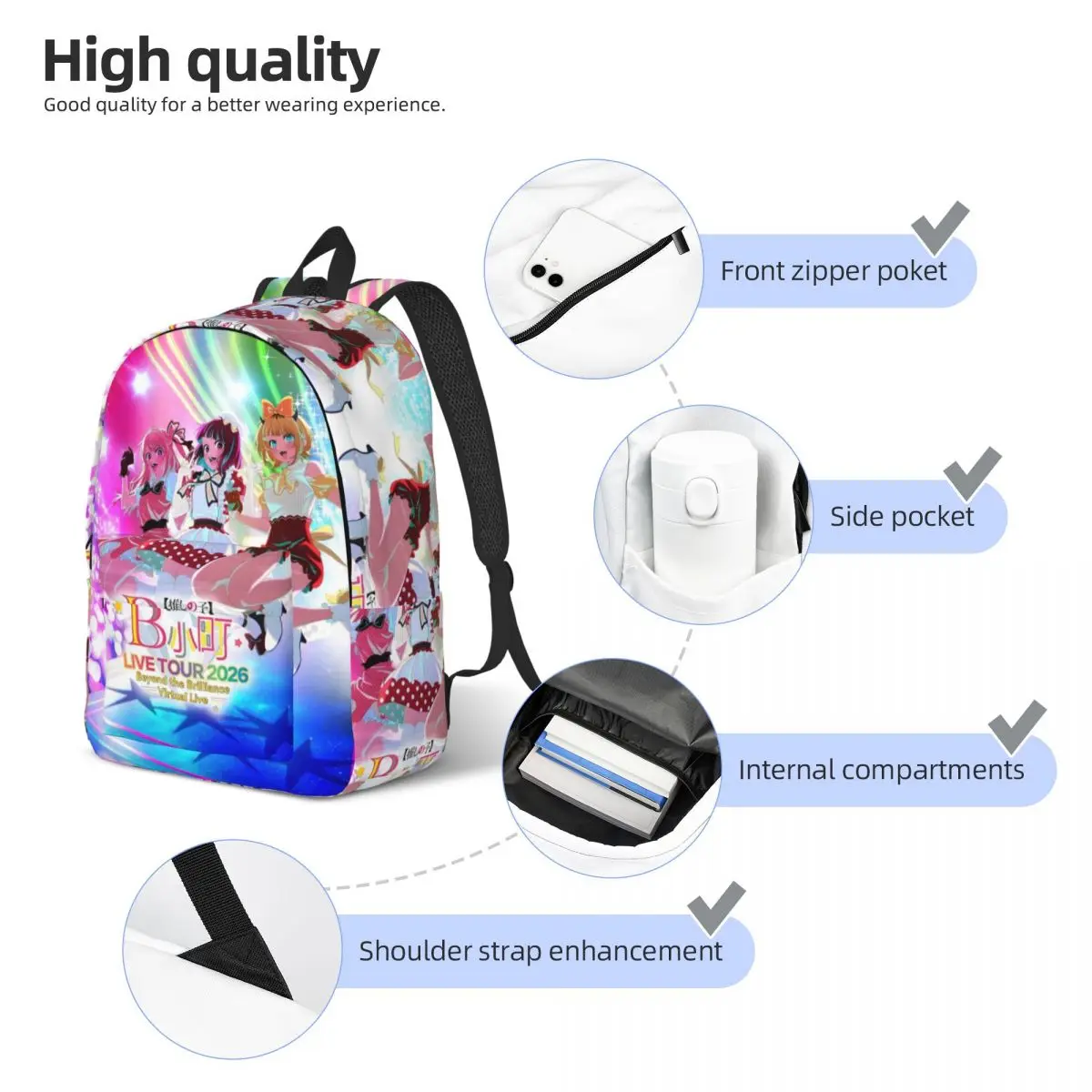 حقيبة ظهر أنيمي أوشي نو كو للأولاد والبنات والأطفال حقيبة كتب مدرسية للطلاب 2026 جولة حية Daypack حقيبة رياض الأطفال الأساسية الرياضية #4