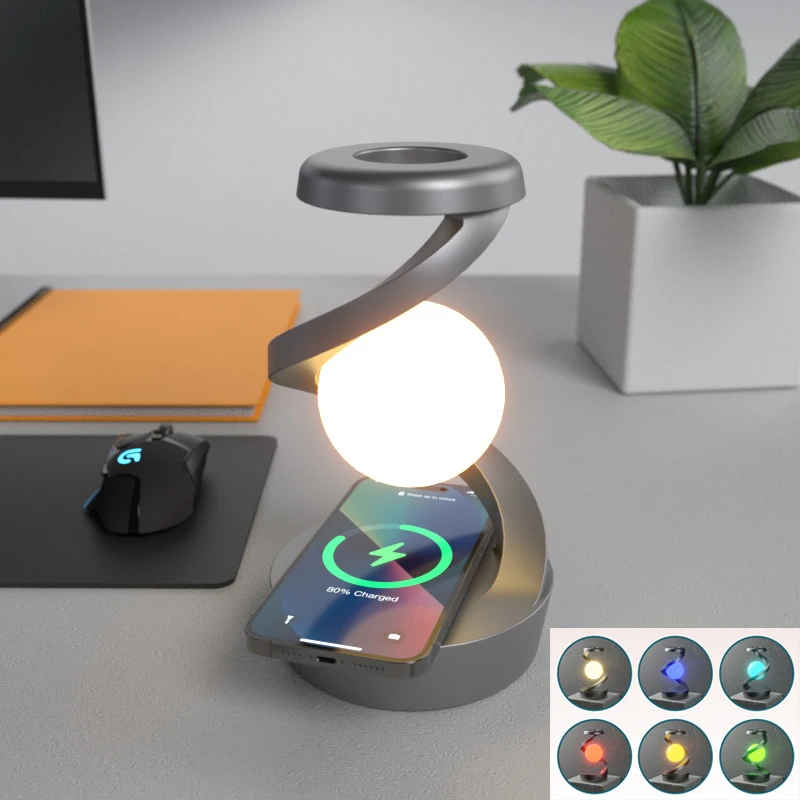 D2 Rotating Moon Desk Lamp With Phone Wireless Charging Sensor Control Table Lamps Decorative Desktop Room Home Lamp Night Light