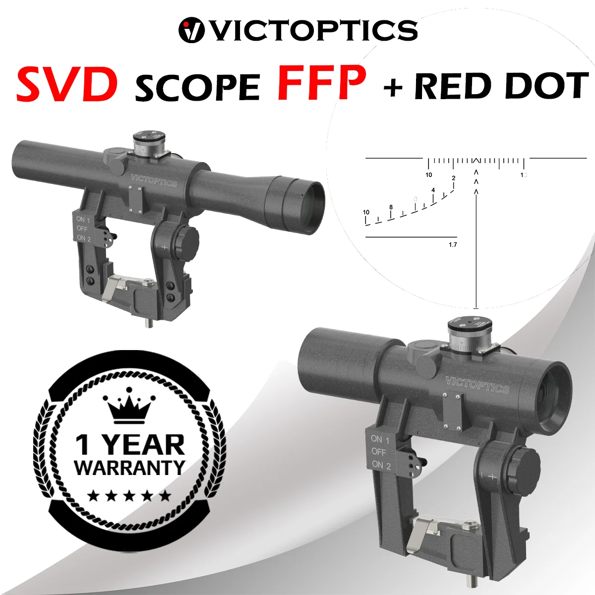 Victopitcs SVD FFP 3-9x24/4x24 Riflescope red dot 1X28 4 MOA On/OFF Switch Side QD with lens cover Mount System 2 illumination