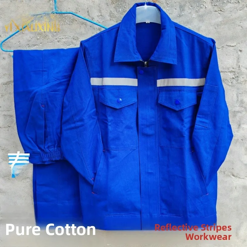 Completo da Lavoro in Puro Cotone per Primavera e Autunno, Resistente all'Usura, per Saldatori e Meccanici