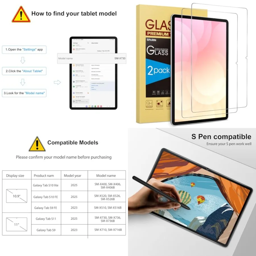 

2 Pack Screen Protector for Samsung/ Lite/ FE/ S9 FE/ S9, 11 10.9 Tempered Glass Compatible with S Pen, Case Friendly, Anti-Scr