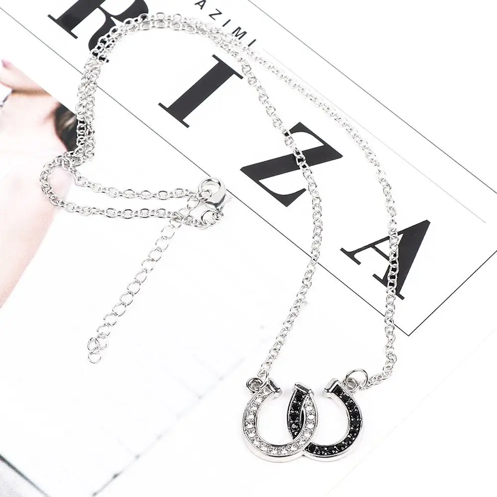 Hot Rhinestone Fashion Necklace Double Horse Hoof Pendant Alloy Chain Women Lady