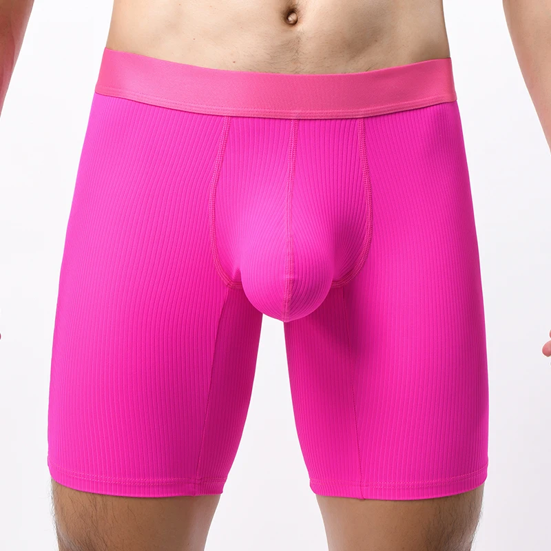 Men\'s Boxer Shorts Ice Silk Underwear Solid Sexy Panties For Man Breathable U Pouch Middle Long Leg Underpants Cueca Calzoncillo