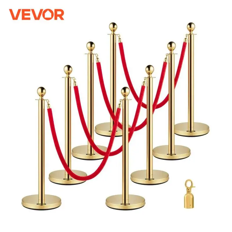 VEVOR 35.4 Inch Gold/Silver Crowd Control Stanchion Posts Queue Red/Black Velvet Rope Line Barriers with Stable Base for Stadium