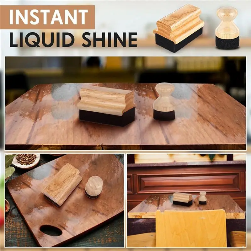 ABUN 2 Pcs Cutting Board Oil Wax Applicator, Butcher Block Mineral Oil Brush, Wooden Bamboo Applicator with Handle, Rectangular