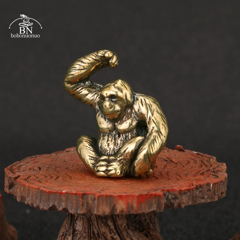 Solid Brass angry Gorilla Small Statue Office Desk Ornament Decoration Crafts Collection Animal Orangutan Figurine Toy Gifts