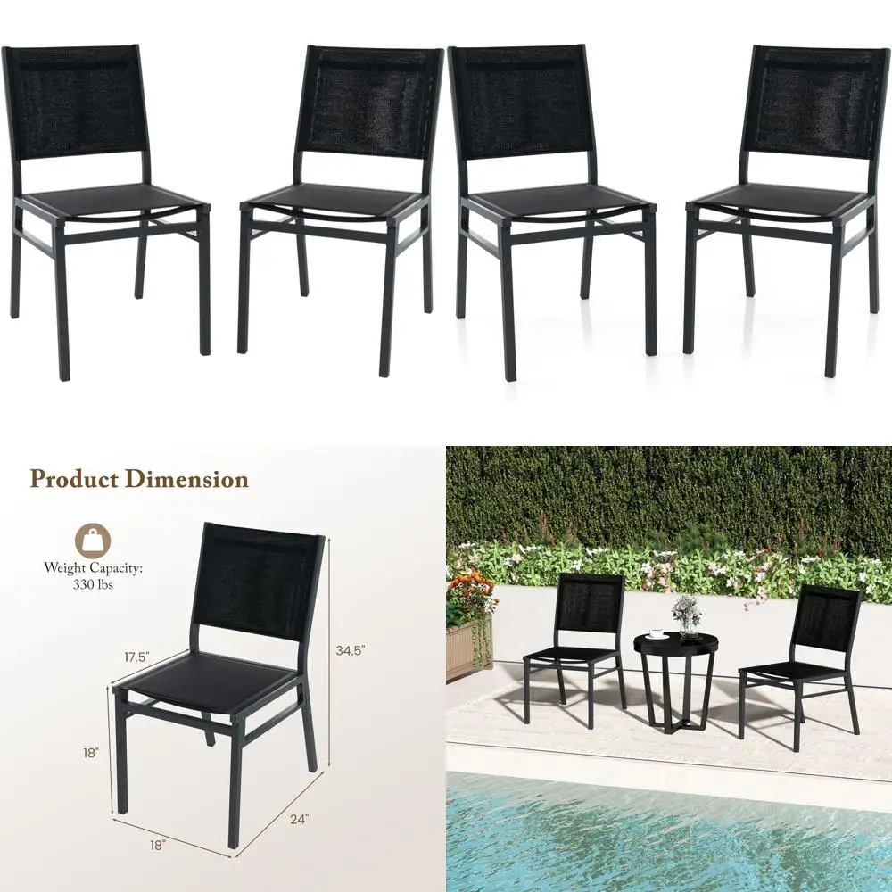 2-Piece Outdoor Patio Dining Set with Breathable Fabric Seats and Backs, Durable and Lightweight Chairs for Garden, Yard, and Po