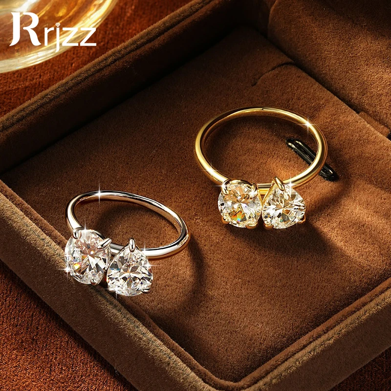 Rrjzz Pear & Round 7x9mm Double CZ Lab Diamond Fashion Women Engagement 14k Gold Plated Cubic Zirconia Anniversary Jewelry Gifts