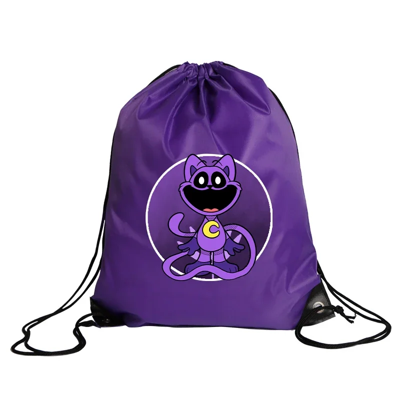 Smiling Crittersed Kid Drawstring Bag Catnap Anime Cute Cartoon Printing Sport Portable Boys Girl Child Folding Hand Gift Pocket