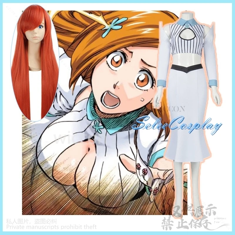 อะนิเมะ Bleach Inoue Orihime คอสเพลย์เครื่องแต่งกายเจ้าหญิงสีขาวเสื้อกระโปรง Lolita ชุดวิกผมผู้ใหญ่ผู้หญิงเซ็กซี่คริสต์มาสฮาโลวีนชุด