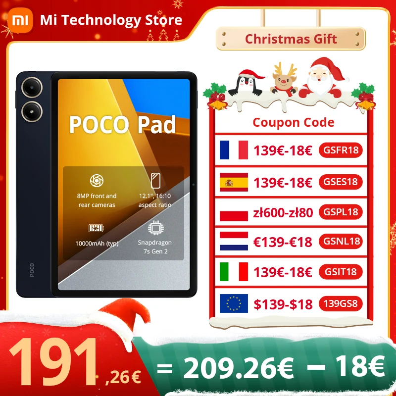 POCO Pad wersja globalna 12.1 \'\'120Hz 2.5K wyświetlacz Snapdragon 7s Gen 2 procesor Octa core 33W 10000mAh bateria Quad głośniki