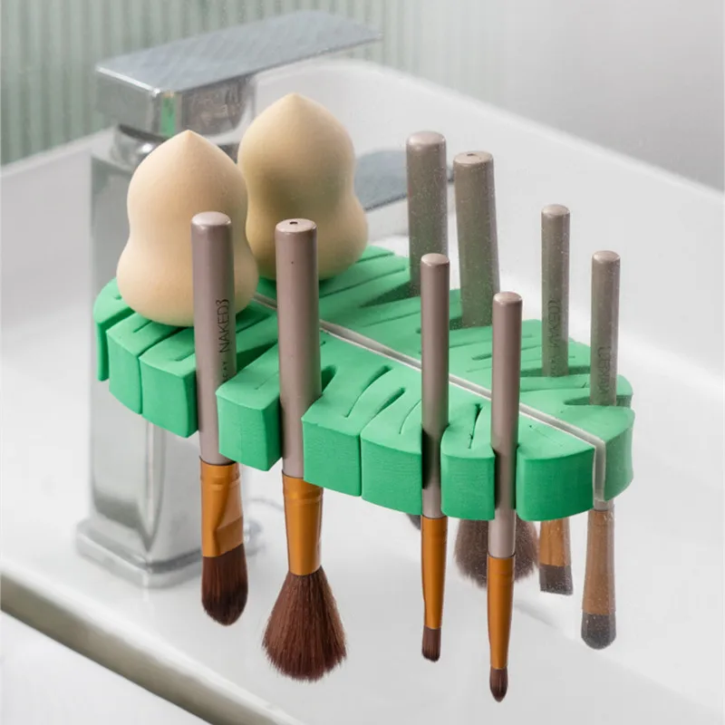 Makeup Nail Brush Toothbrush Drying Rack Spong Leaf Hang Self-adhesive Cosmetic Beauty Egg Storage Wall-mounted No Punch Rack