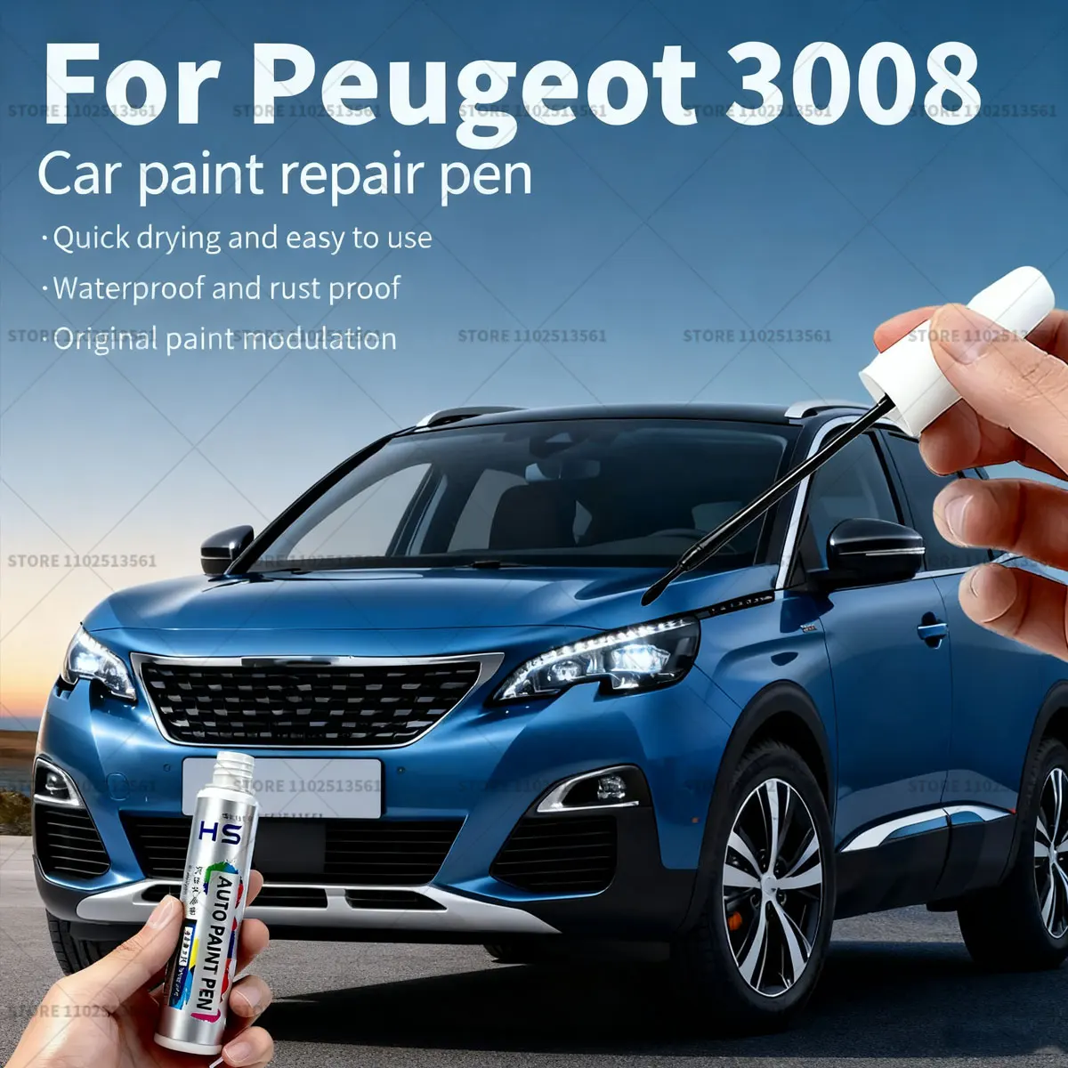 قلم إصلاح طلاء السيارات اللمس حتى مزيل الخدوش لتقوم بها بنفسك اكسسوارات السيارات أسود أبيض رمادي EVG بني KDK أحمر KHR 9 فولت لبيجو 3008 #1