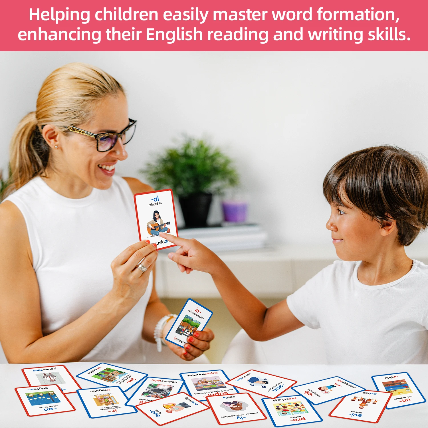 Cartes flash d'apprentissage des premiers et des suffixes double face, 15 pièces, maîtrisez facilement la formation des mots, idéales pour l'école à domicile et l'éducation