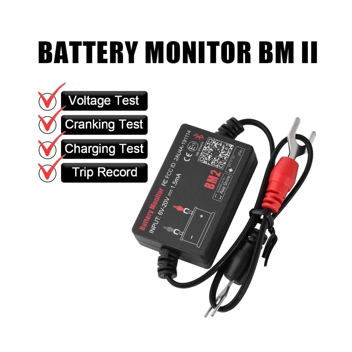 BM2 Battery Monitor Tester 12V Battery Monitor Bluetooth 4.0 Car Battery Analyzer Charging Cranking Test Voltage Tester