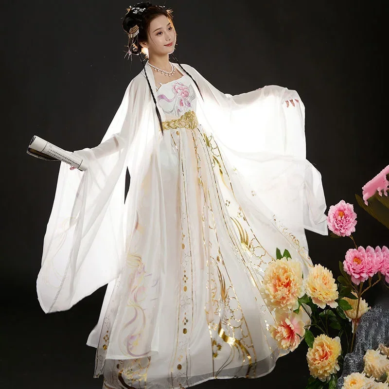 Immortal Women's Hanfu Tang Dynasty White Hanfu Women's Loose Sleeve Shirts Embroidered Ancient Clothing Daily