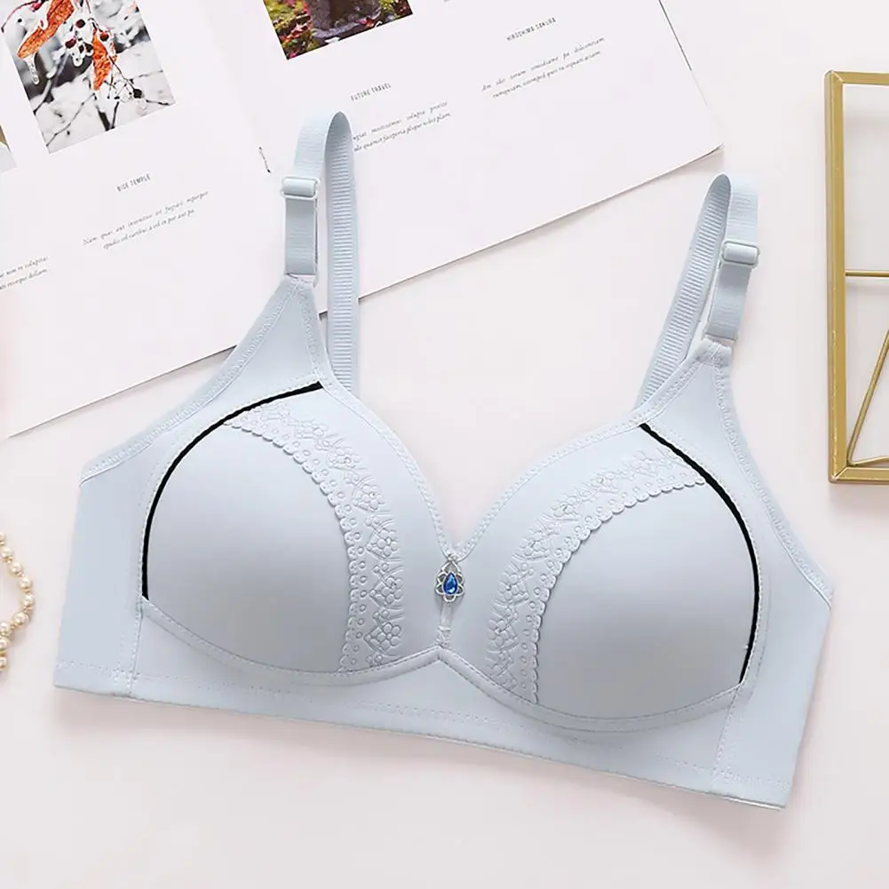 Molded Cup Push-up Bra Elegant Rhinestone Decor Mid-aged Mother Bra with Wide Shoulder Strap for Comfortable Breast Support