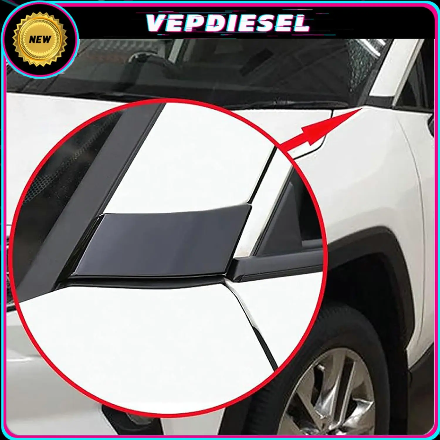 

New A Pillar Exterior Front Side Door Window Triangle Molding Trim Cover For Toyota RAV4 2019-22 Glossy Black Molding Overlay