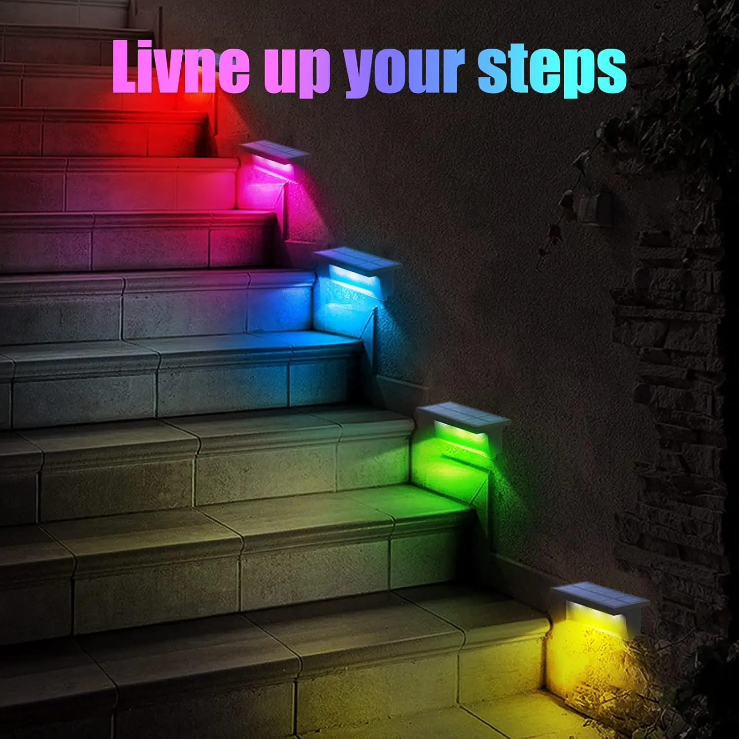 2/4PCS RGB Solar Step Light for Outdoor Fence Color Changing Stair Lamp IP65 Waterproof Garden Deck Pathway Solar LED Wall Lamp