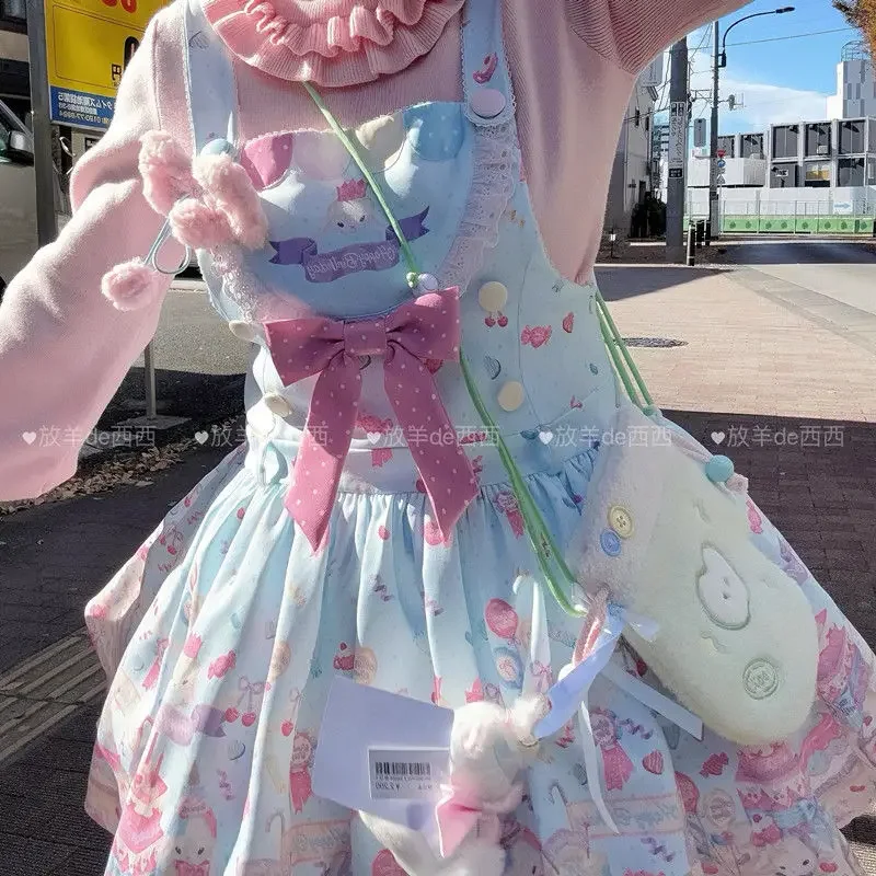 

Harajuku Original Petite Lolita Sweet Dog Printed Suspender Mini Dress Women Cute Jk Birthday Party Princess Dresses Suit