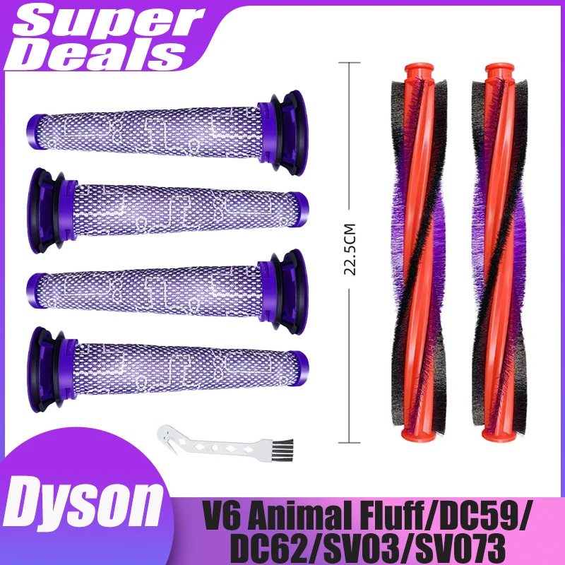 

Compatible For Dyson V6 Animal Fluff DC59 DC62 SV03 SV073 Vacuum Cleaner Main Brush Bar Pre Filter 225 mm Roller Brush Kits Part