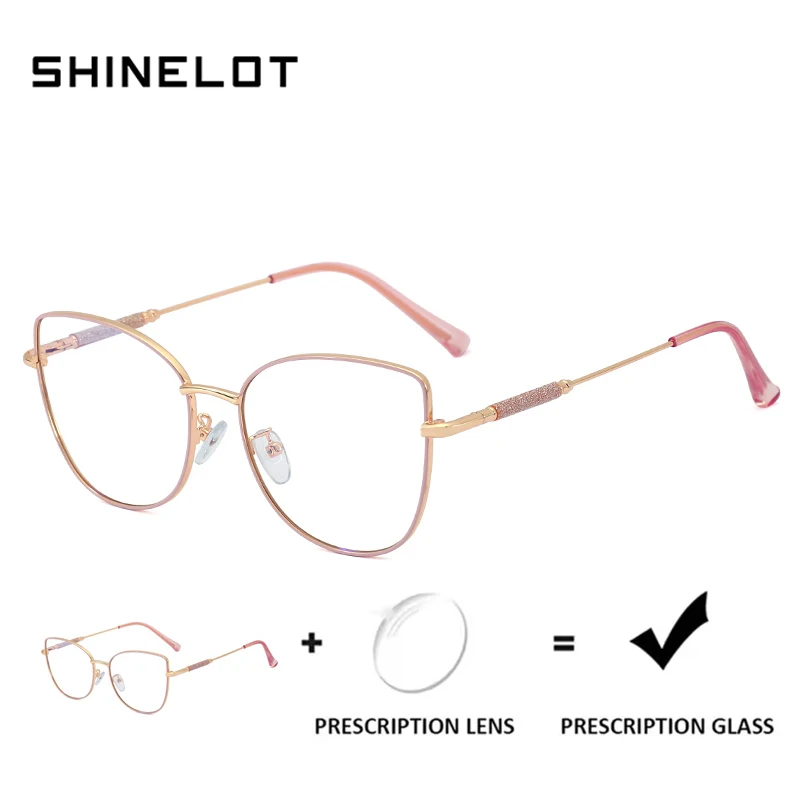 

SHINELOT 95761 Women Prescription Myopia Eyewear Eye Protecting Eyeglasses Female Progressive Glasses Optical Anti Blue Light