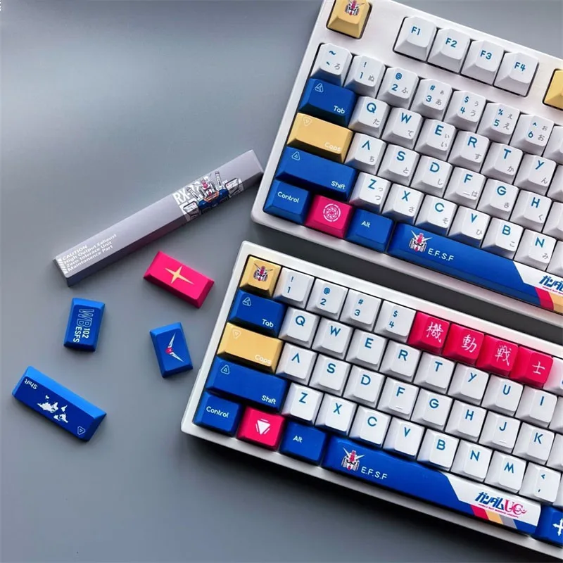 Anime Gundam PBT Keycaps Gaming Mechanical Keyboard 130 Keys Cherry Profile Cartoon Robot pbt Caps 64 68 75 84 87 980 Set Layout