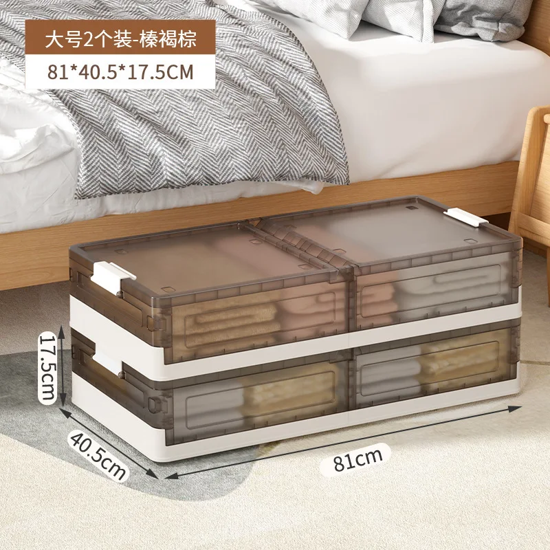 Foldable Under-bed Storage Boxes with Wheels, Plastic, Dustproof, Tall/standard, 2-pack Off-white/transparent Brown