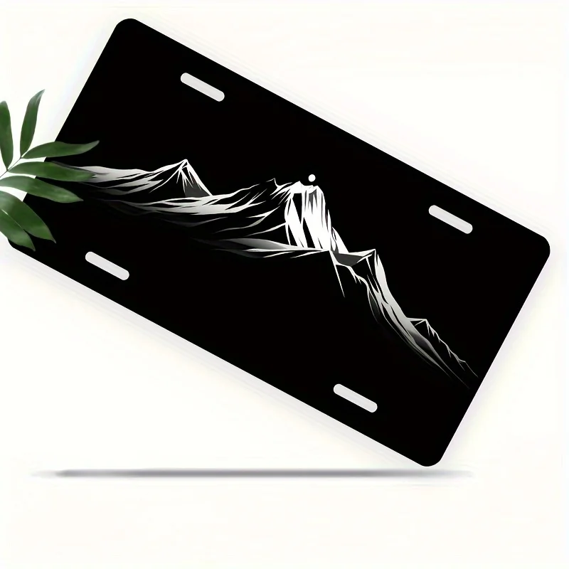 Aluminum License Plate Frame with Nighttime Mountain Landscape Design – Universal Fit, Polished Finish, 12