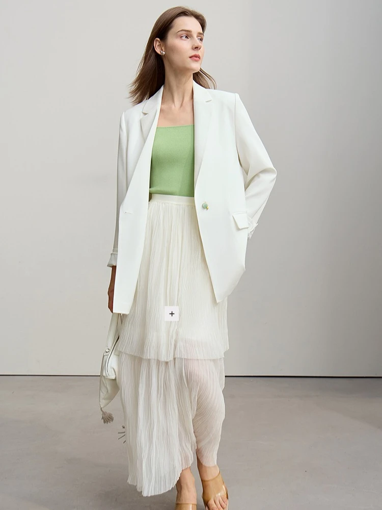 Amii Women's jacket 2026 spring new commuter button shoulder pad suit loose Anti-wrinkle medium and long blazer top 12611021