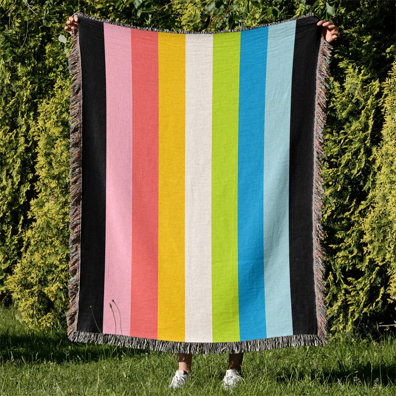 Aertemisi Queer Flag Pride LGBT Rainbow Jacquard Fringed Woven Throw Blanket