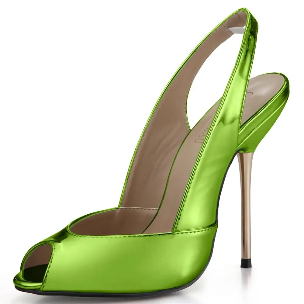 Sexy Party Peep Toe Slingback Stiletto Iron Heel donna décolleté Zapatos de Tacon Alto Punta Abierta Moda Zapatos de Noche 3845-g