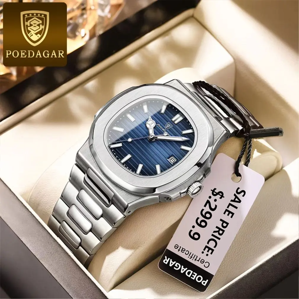 Stainless Steel Watch Men Luxury Brand Business Luminous Waterproof Male Clock Square Calendar Men Quartz Wristwatches