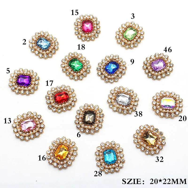 Nuovi bottoni rettangolari in lega di perle da 10 pezzi/lotto 20*22mm, decorazioni per abiti da sposa fai da te cucite per feste di festa