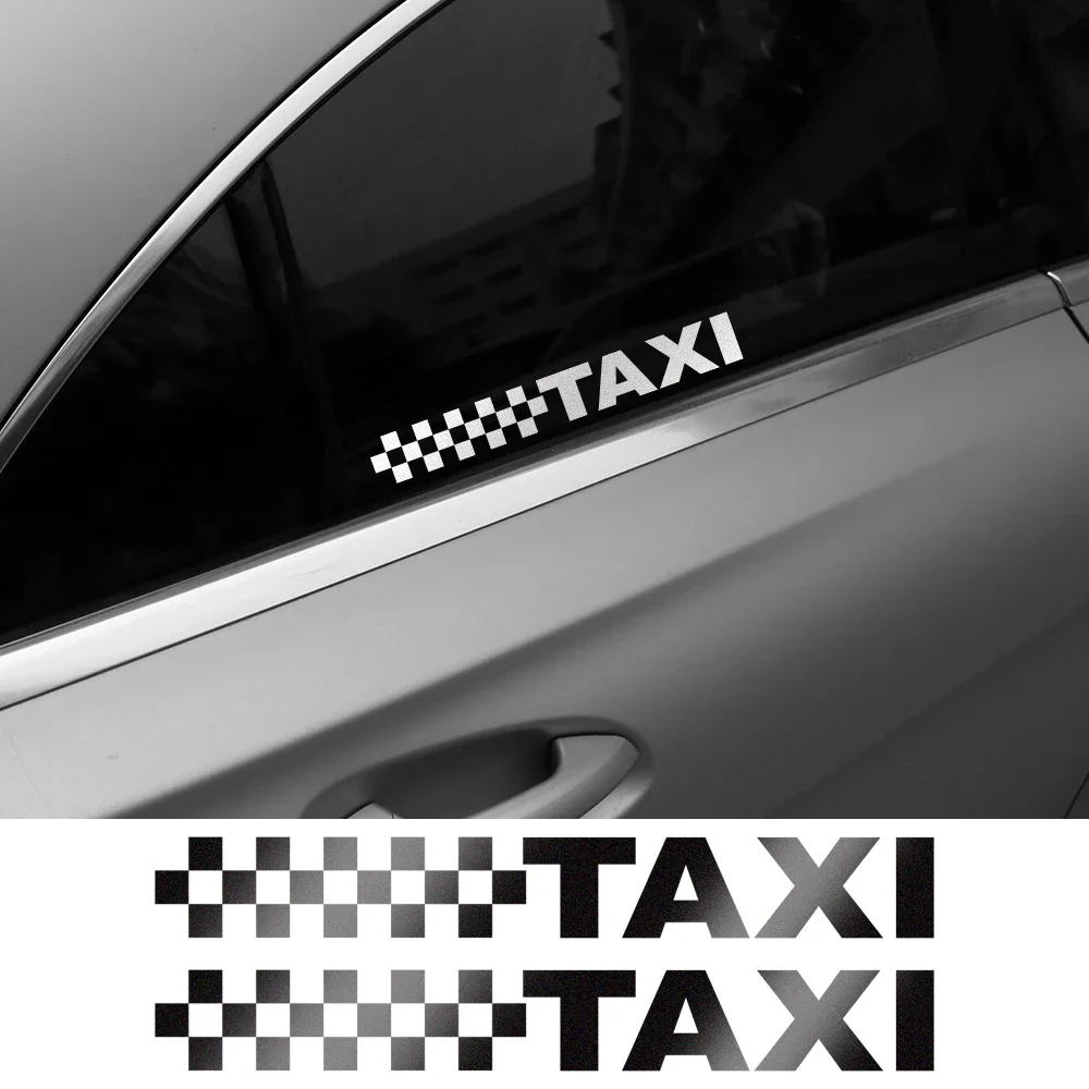 2PCS Universal Reflective TAXI Text Grid Sticker Car Styling Door Side Stripes Stickers Auto Exterior Decals Decor Accessories