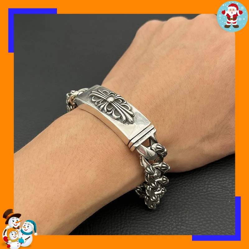 High-end Retro Long Cross Flower Sword Bracelet Full Flower Chain Cuban Chain Classic Men's Domineering Old Model