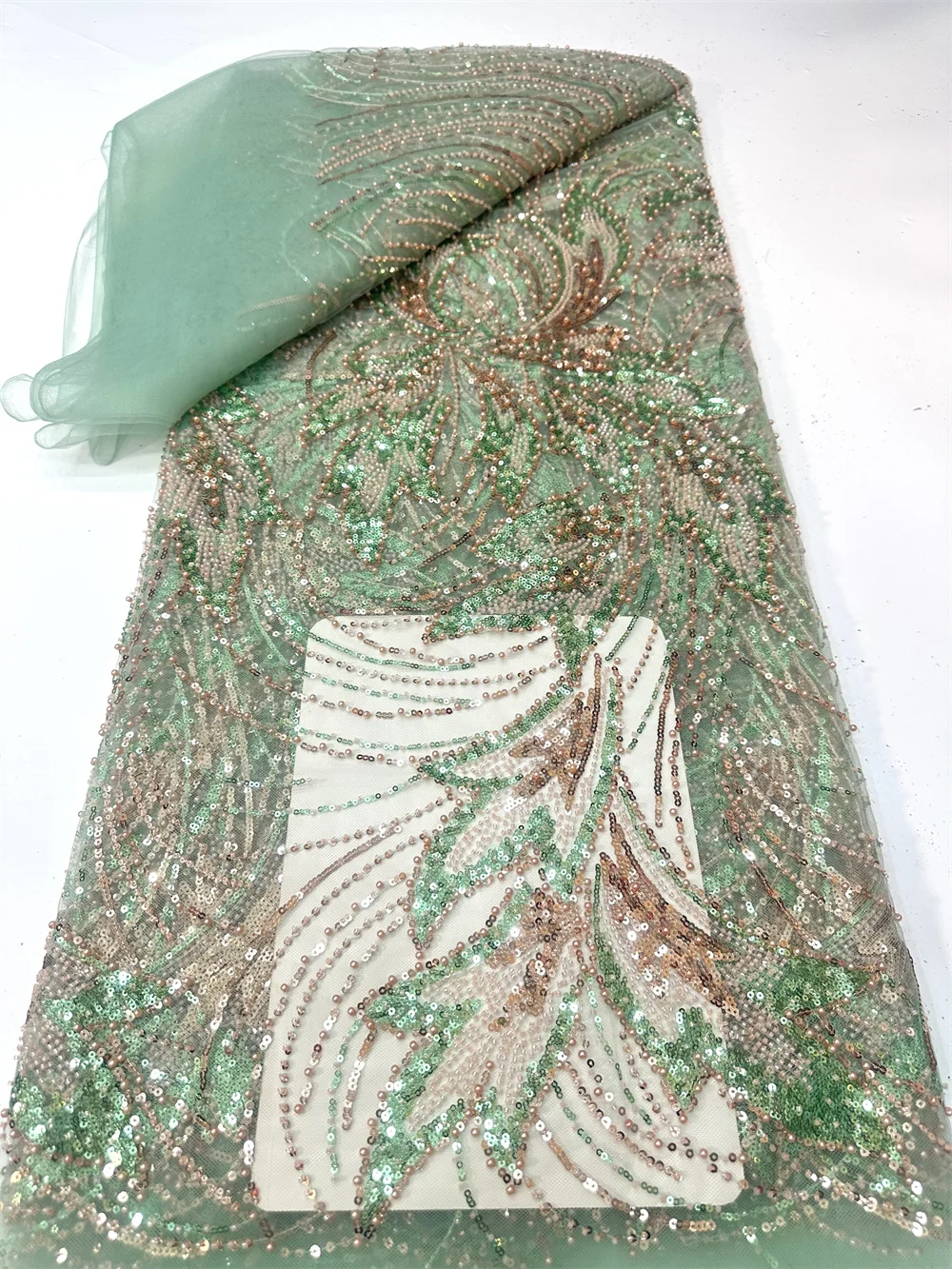 

Green African Groom Lace Fabric 2026 High Quality Sequins Embroidered Nigerian French Lace Fabric for Wedding Party Dress M422-1