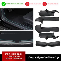 [2024] For Tesla New Model 3 Highland Front Rear Door Sill Pad Door Welcome Pedal Threshold Strip  Leather Accessories