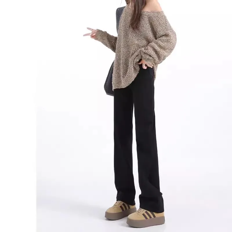 

High Waist Fce Lined Straight Leg Jeans Women's Slim Fit Wide Leg Pants Lengthened Cotton Stretch Denim High Rise Trousers