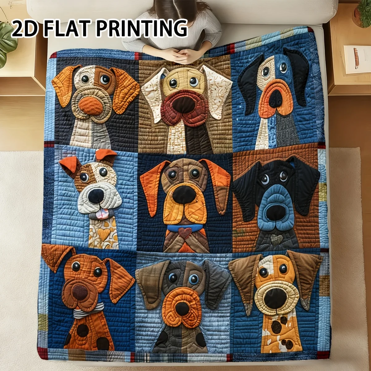 Blue Funny Dog Cozy Throw Blanket, Cute Puppy Pattern Couch Bed Warm Wrap for Nap, All Season Decor Gift