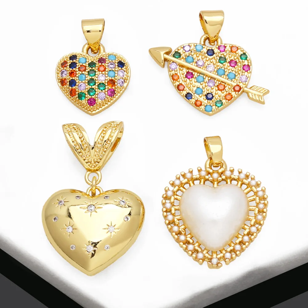 OCESRIO Multicolor Mini Crystal Heart Pendant for Necklace Copper Gold Plated CZ Heart Arrow Jewelry Making Supplies pdtb323