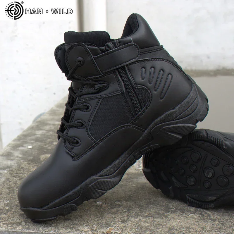 Botas tácticas invierno hombre – Impermeables cuero negro combate - imagen 3