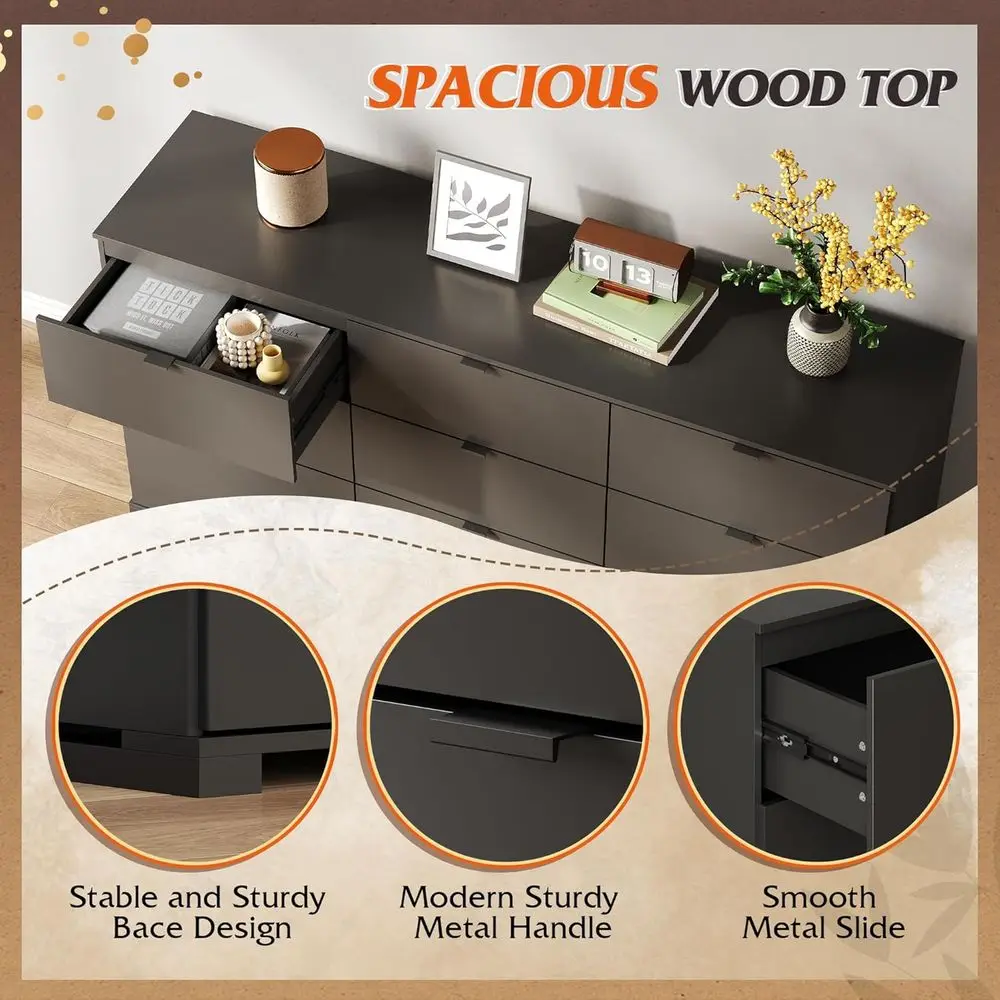 Large 63 Black Wooden Chest with Metal Handles for Bedroom, Living Room, and Hallway Storage